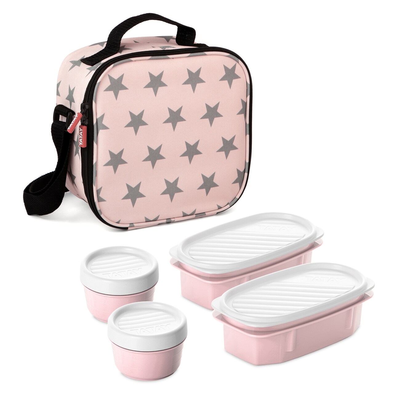 Superio Insulated Lunch Bag with Containers, Thermal Lined Lunch Box, Pink